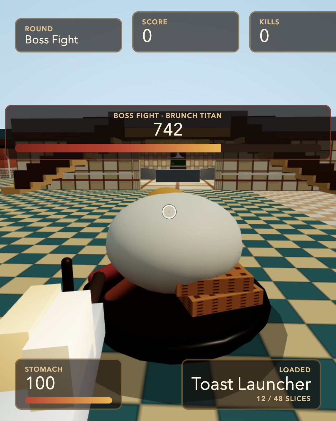 Boss Fight health bar over the Brunch Titan on the diner floor