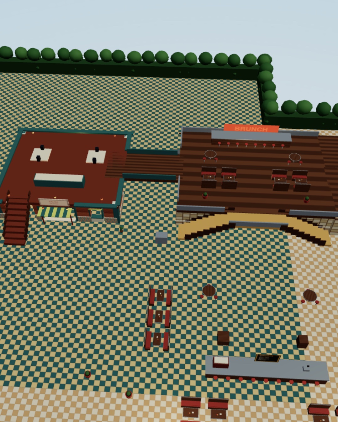 Bird's-eye view of the Lot Raid diner block
